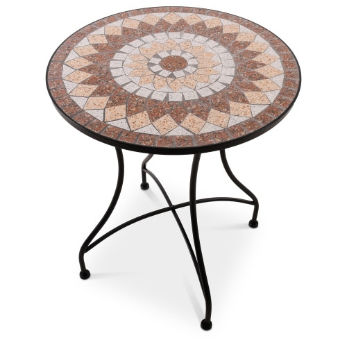 Mosaiktisch, 60 cm Ø, Gartentisch mit Mosaikmuster, Kleiner Balkon- und Terrassentisch mit mediterranem Flair, Rotbraun-Terrakotta-Grau, Raburg Mayla