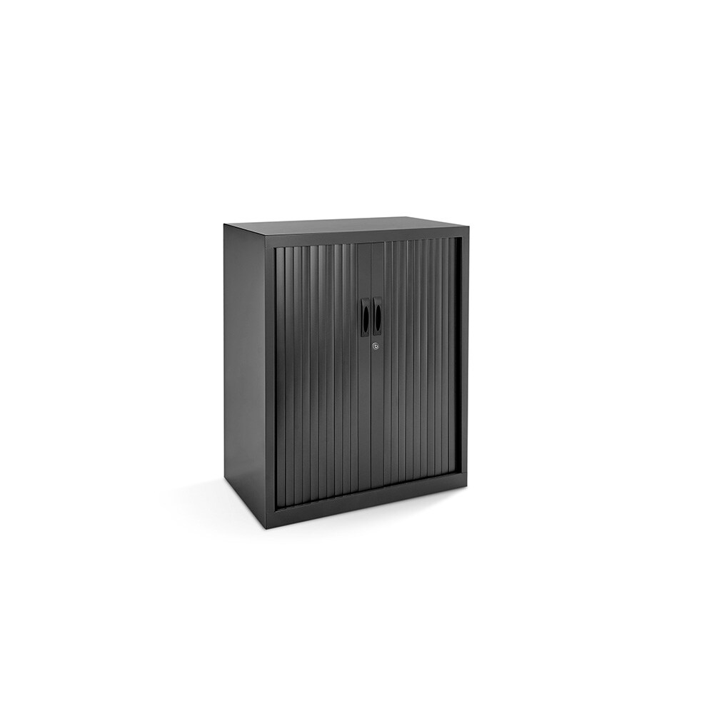 Rocada armario metálico con puertas de persiana color negro ral 9005 incluye 2 baldas.. medida 80x105x45cm (largo x alto x prof)