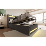 thumbnail of Multifunktionales Polsterbett mit Stauraum und LED-Beleuchtung für , USB-Steckdose, hydraulisches Hebesystem, grauer Leinenstoff, 90x200 Grau