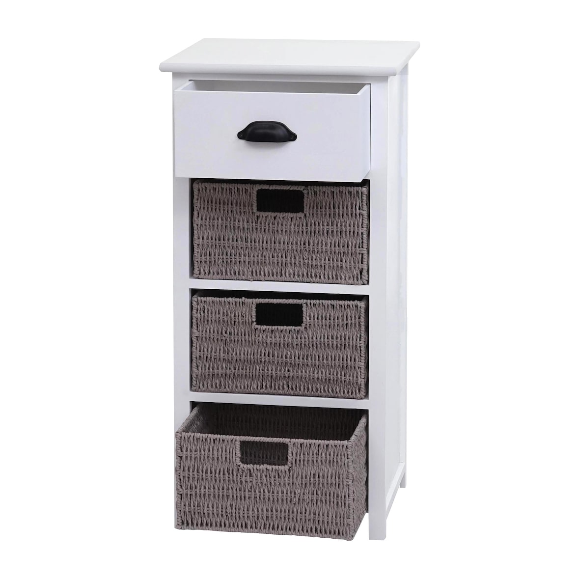 Kommode HWC-K84 mit Körben, Schrank Schubladenschrank, Holz 83x40x29cm ~ weiß, Körbe grau