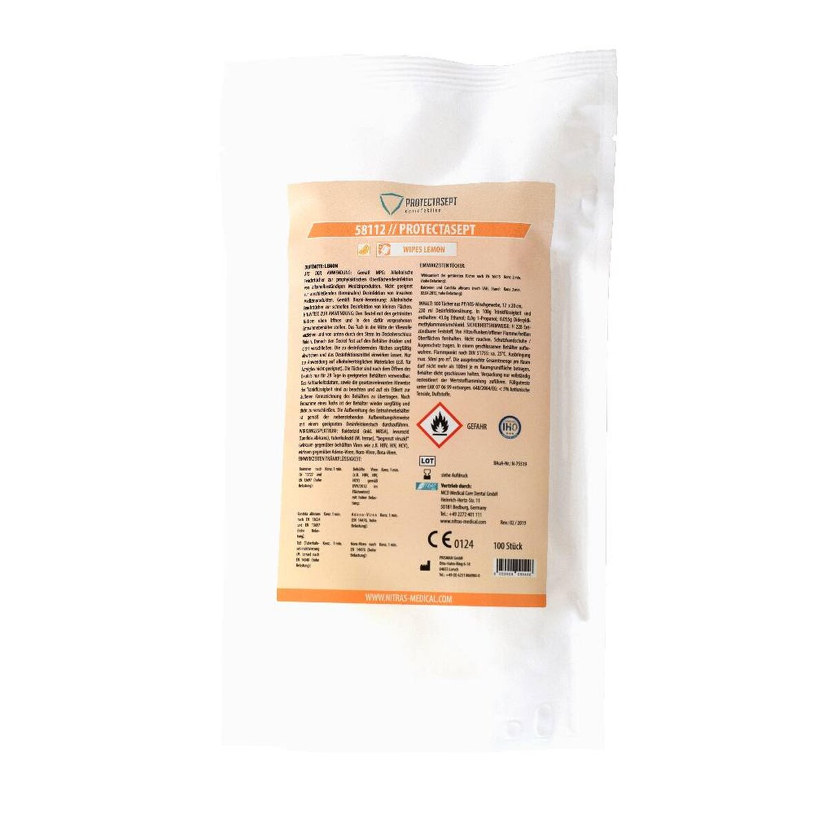 Nitras Medical Protectasept | 12 Nachfüllpacks Desinfektionstücher | lemon