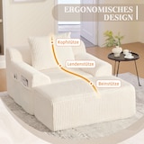 thumbnail of Übergroßer Sofasessel 147x110x67 cm mit gestreiftem Kordsamt Beige, inklusive Fußpedal und Stauraumfächern