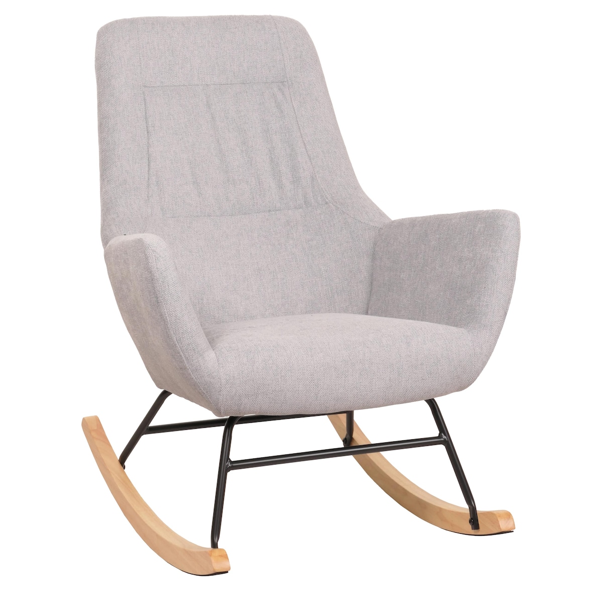 Mecedora HWC-N13, mecedora sillón reclinable sillón TV, madera maciza metal tela/textil 320g/m² ~ gris claro