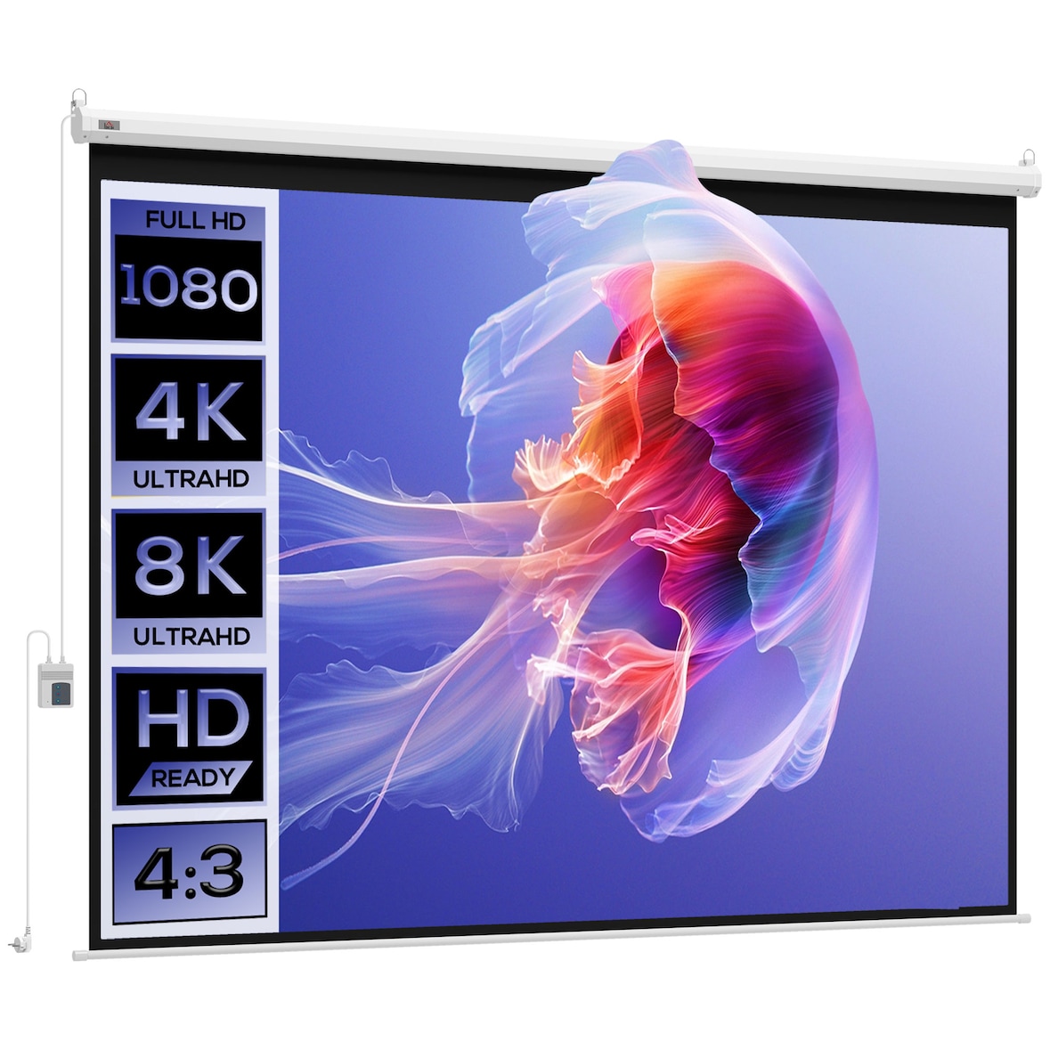 Pantalla del Proyector Eléctrica Portátil Universal 100" 4:3 con Control Remoto