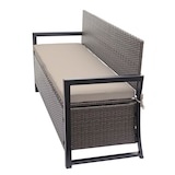 thumbnail of Banco de polirratán de 3 plazas HWC-F39, banco de jardín banco arcón, compartimento de almacenaje cojines de asiento ~ gris moteado, cojines beige