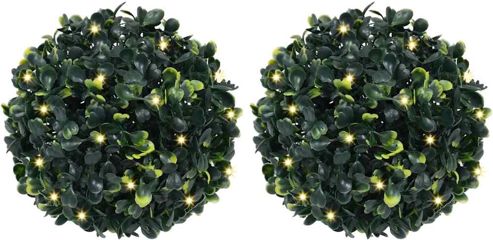vidaXL Künstliche Buchsbaumkugeln mit LED-Leuchten 2 Stk. Grün 22 cm