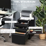 thumbnail of Rollcontainer Büroschrank Stahl Schwarz 39x48x60 cm mit 3 Schubladen und Rollen abschließbar, zentrale Verriegelung, für Büro und Home Office