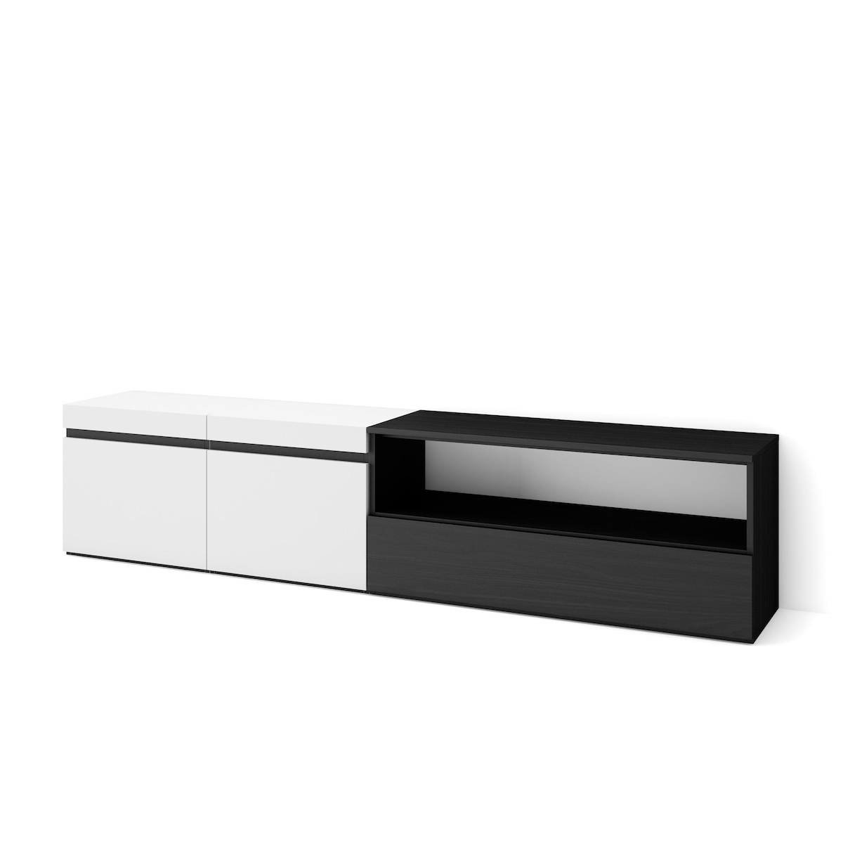 SKRAUT HOME Wohnzimmer-TV-Schrank, Viel Stauraum, 200x35x45cm, Für TV-Geräte bis zu 80“, Wohnzimmermöbel, Moderner Stil, Schwarz und weiß - 50_25