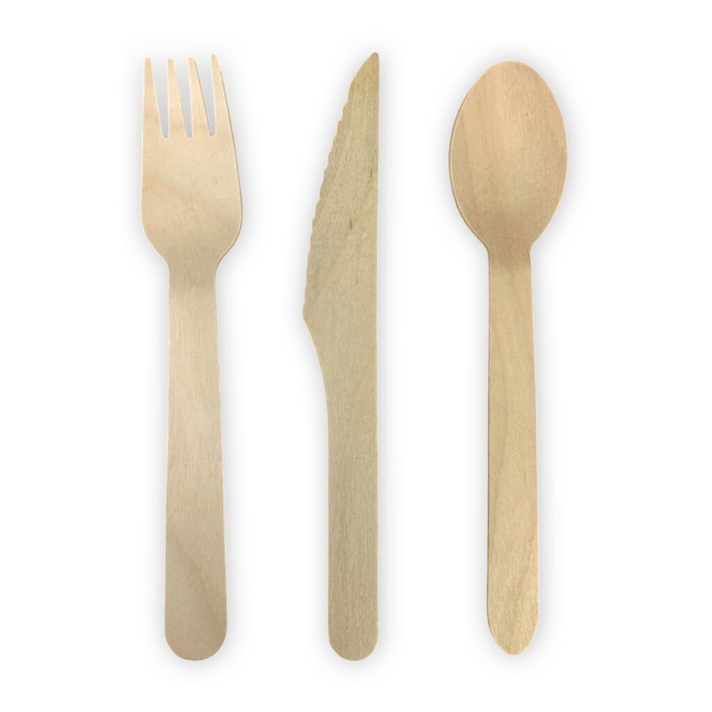 Pomebio - Houten Bestek 150 stuks | 50 vorken | 50 lepels | 50 messen
