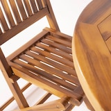 thumbnail of Conjunto ao ar livre de madeira de teca grau A. Mesa redonda de 90 cm e 2 cadeiras dobráveis.