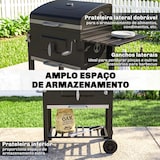 thumbnail of Barbacoa de Carbón con Ruedas Barbacoa con Tapa Parrillas de Acero Inoxidable Termómetro Brasero Ajustable Bandeja Lateral y Estante 113x65x108 cm