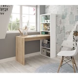 thumbnail of Scrivania Con Libreria Reversibile Scrittoio Scaffali Laterali Mobile Desk da Ufficio Soggiorno Sala Da Pranzo 120 x 144 x 53cm Colore Bianco e Rovere