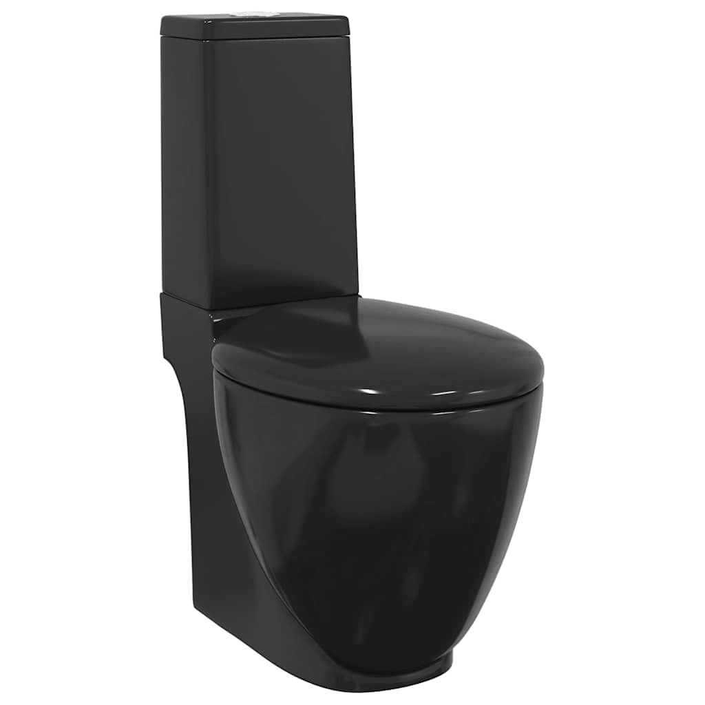 vidaXL WC Keramik-Toilette Badezimmer Rund Senkrechter Abgang Schwarz