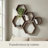 thumbnail of IvoQ Hexagon Wandregale 5er Set - FSC Holz - Rustikales Braun - Schwebende Wanddekoration