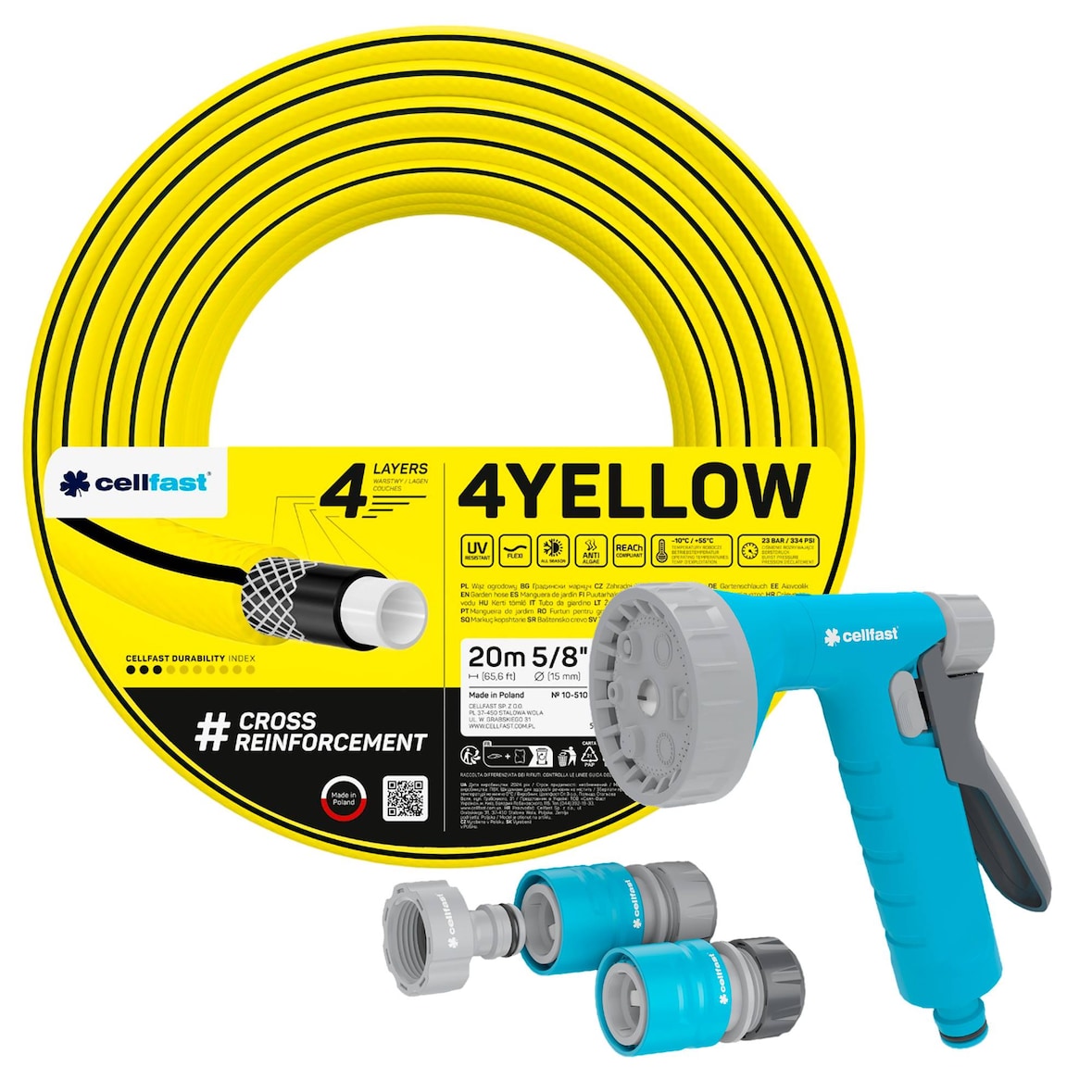 Cellfast - 4GEEL Tuinslang Diameter 15 mm en 20 m lengte, inclusief handsproeier