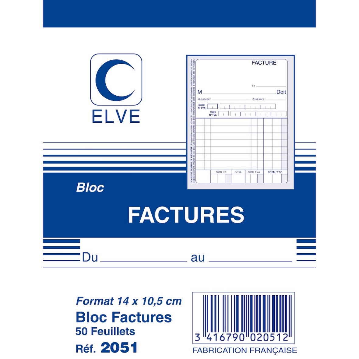 ELVE Bloc factures 50 feuillets simples 105 x 140 mm