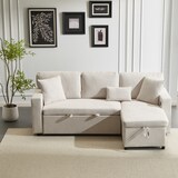 thumbnail of 3-Sitzer Schlafsofa Samtstoff 214x131x87 cm mit Ottomane, Bettfunktion, Stauraum, USB-Anschluss, Rollen, MDF-Rahmen, Beige, modern, komfortabel