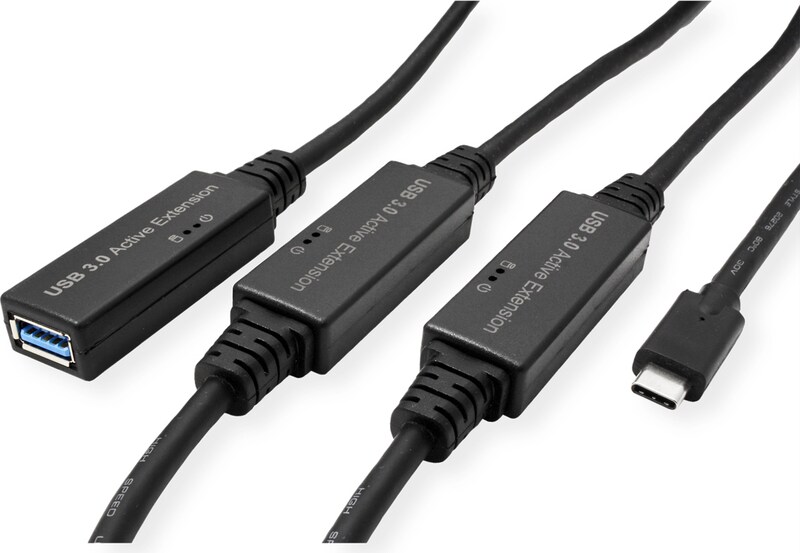 ROLINE USB 3.2 Gen 1 Actieve Repeater kabel, Type A - C, zwart, 20 m ...