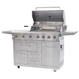 thumbnail of METRO PROFESSIONAL 4 hoofd- en zijbranders gasgrill, 182 x 66 x 125 cm, inclusief zijtafels, verrijdbaar, met remmen,  roestvrij staal, zilver