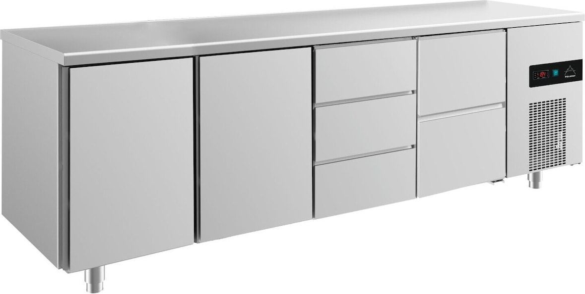 Gastro Kühltisch 2 Türen 5 Schubladen 632l Umluftkühlung 2330x700x850mm -2/+8°C