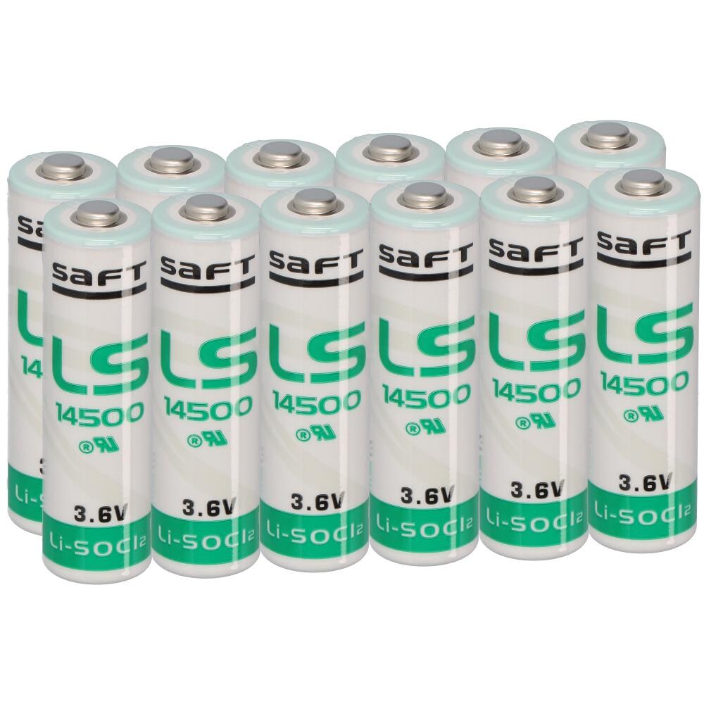 12x Saft Lithium 3,6V Batterie LS14500 AA - Zelle