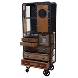 thumbnail of Apothekerskast HWC-D78, ladekast trolley metalen legplank, dennenhout vintage shabby look 146x60x35cm