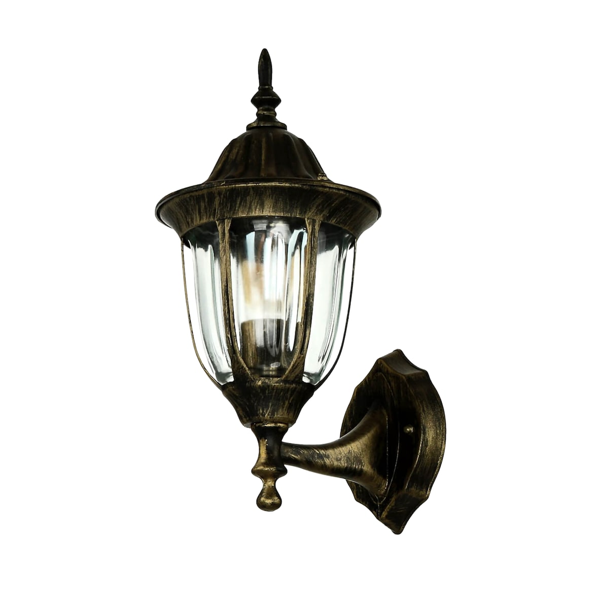 Licht-Erlebnisse Retro Wandlampe MILANO für Außen Aluminium in Gold Antik Glas Schirm E27 IP44 Landhaus Lampe Hof Garten, CX220331