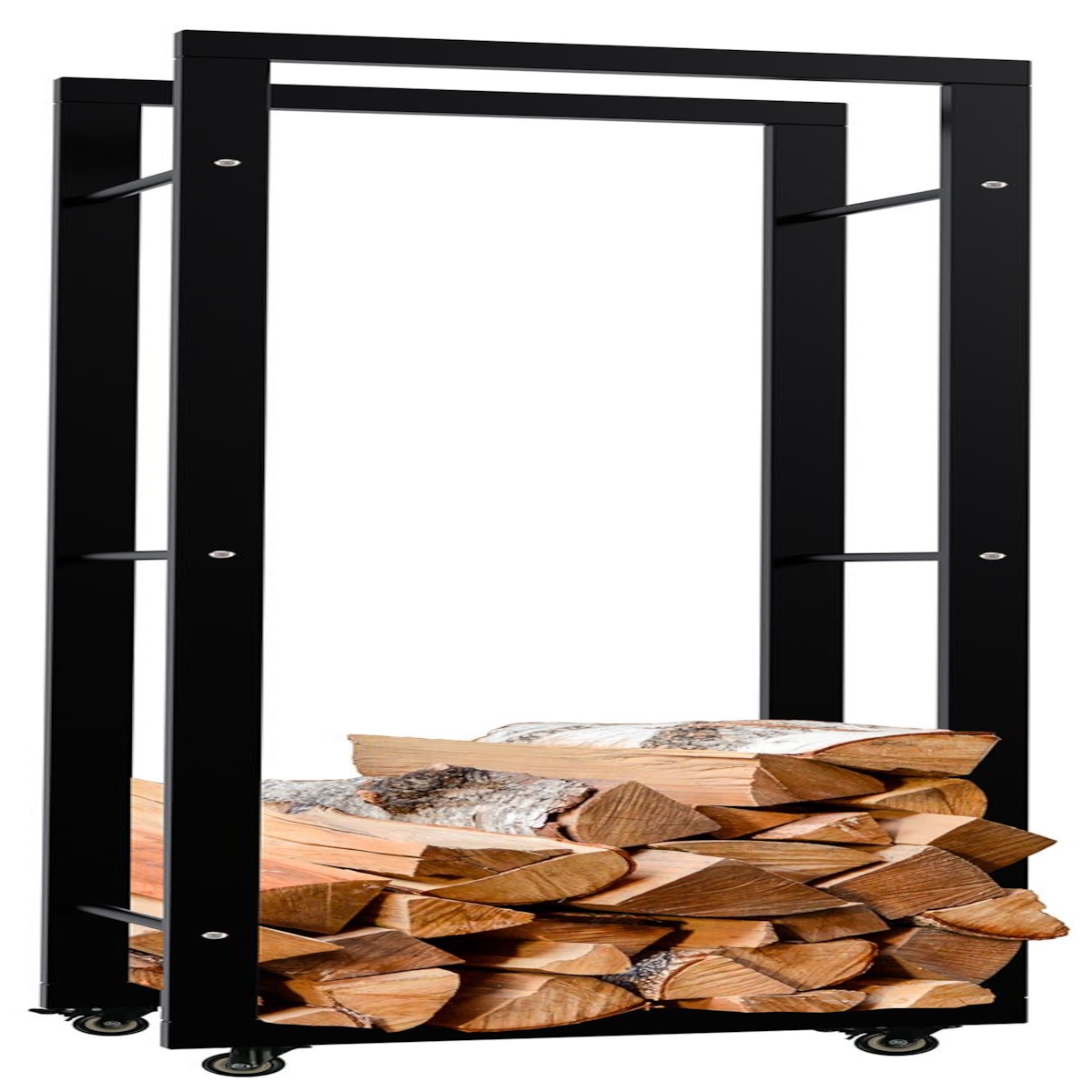 DELUKE Kaminholzregal innen Metall SATLO mit Rollen Brennholzregal innen Kaminholzständer Kaminholzhalter Feuerholzregal Schwarz, 25x40x150cm