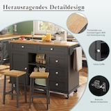 thumbnail of Küchenwagen Servierwagen Schwarz 134x46x92 cm mit 5 Schubladen Schrankfächern und Seitenregalen, mobil oder fest nutzbar, MDF Platte