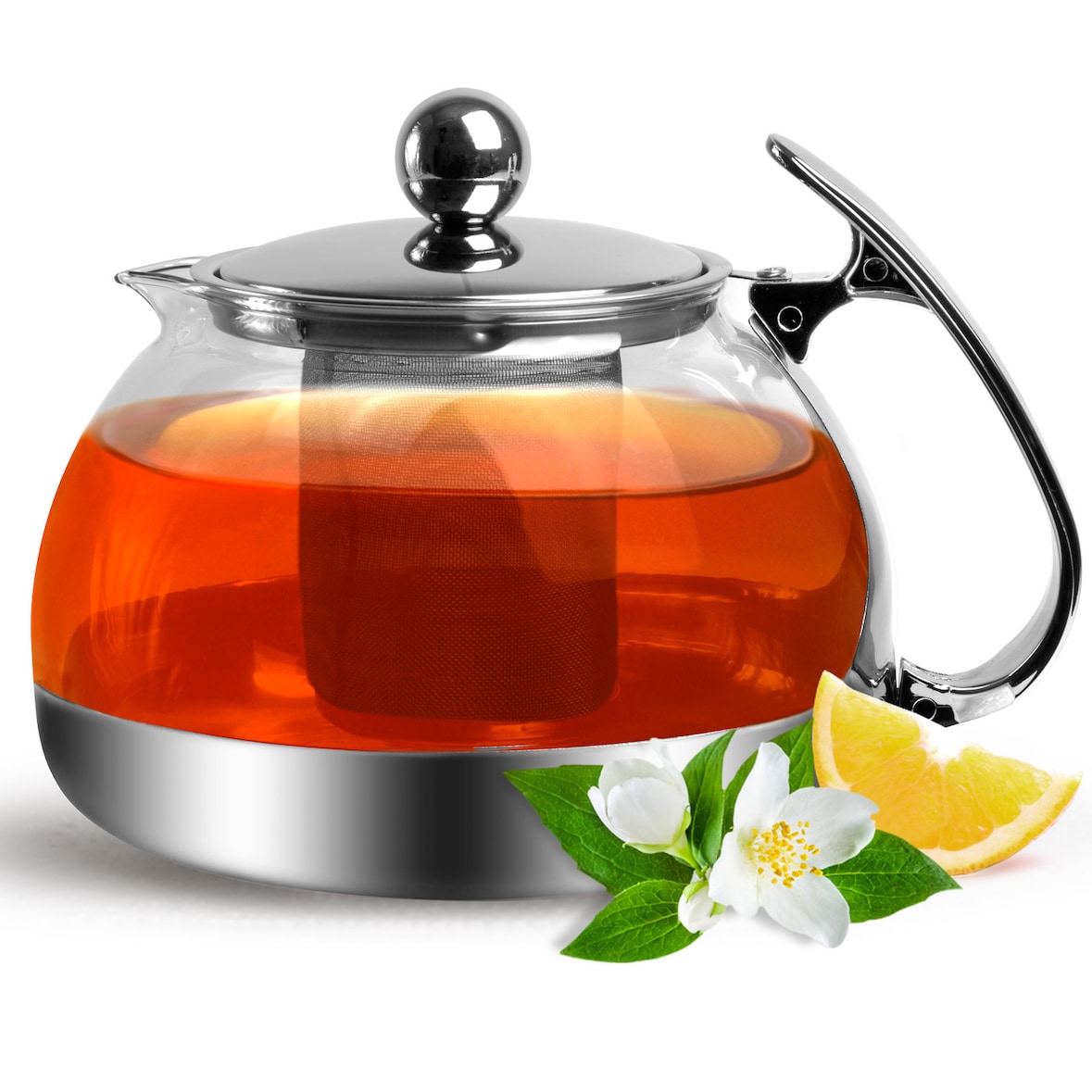 Teekanne mit Teesieb aus Edelstahl / Glas 1,2 Liter