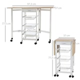 thumbnail of HOMCOM Carrinho de Cozinha Dobrável Carrinho Auxiliar com Rodas 1 Gaveta e 3 Cestos de Metal 97,2x37x77,5 cm Branco e Madeira