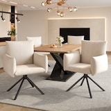 thumbnail of Esszimmerstuhl Set 6 Samt Beige 360 Grad drehbar mit Armlehnen Metallbeine ergonomische Rückenlehne hoher Sitzkomfort stabil und formstabil 88x60x60cm