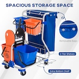 thumbnail of Reinigungswagen Putzwagen Blau 93x80x97 cm mit 4 Eimern Mopp Presse Abfallsack Rollen Systemwagen aus Metall für professionelle Reinigung