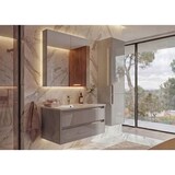 thumbnail of Badkamer set HWC-B19b, wastafel spiegelkast wandmeubel, hoogglans MVG-gecertificeerd ~ grijs