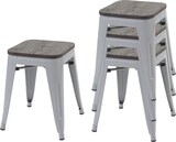 thumbnail of 4er-Set Hocker inkl. Holz-Sitzfläche | Metall, Industriedesign, stapelbar | Grau | Metallhocker Sitzhocker