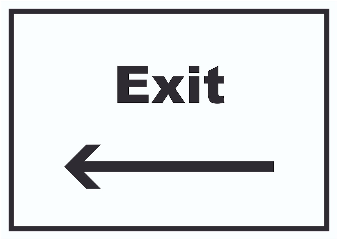 Exit Schild mit Text und Richtungspfeil links Ausgang waagerecht A2 Rückseite selbstklebend