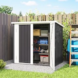 thumbnail of Cobertizo de jardín de exterior 1,26 m² 147x86x134 cm caseta de metálico con 2 puertas y cerradura para almacenamiento de herramientas negro