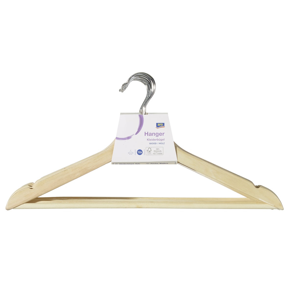 aro Grucce in legno FSC, 43 x 1,2 x 22 cm, ideale per camicie, con ganci per gonne, 12 unità