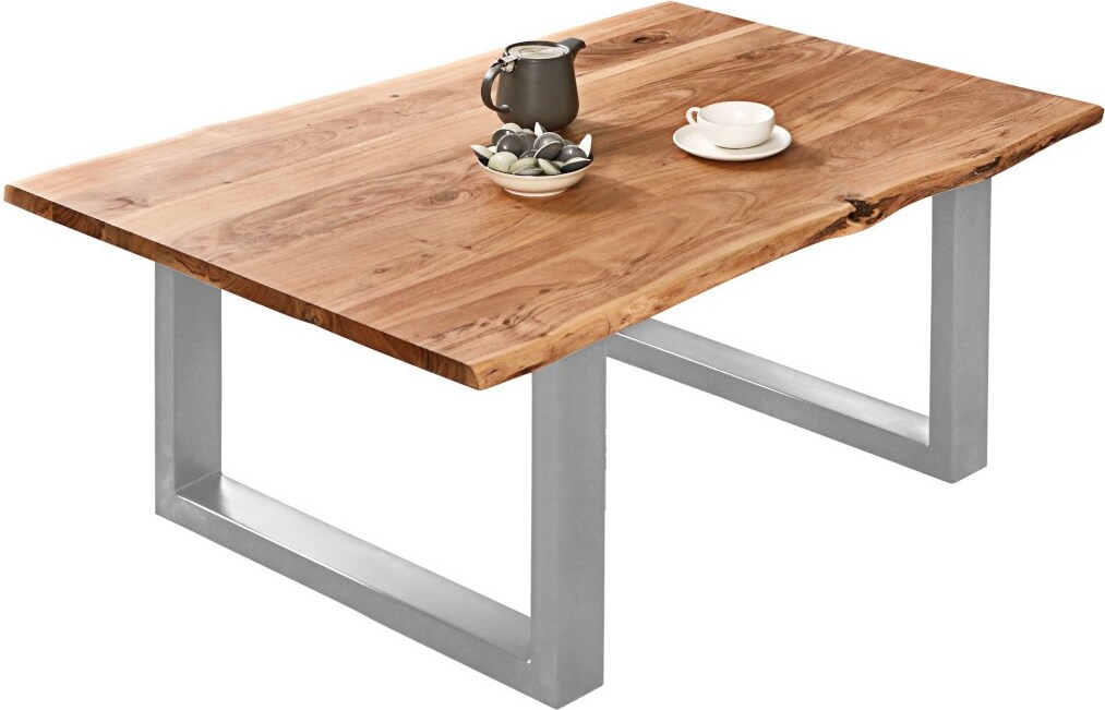 Couchtisch Baumkante massiv Akazie naturfarben 140 x 75 cm silber BILLY