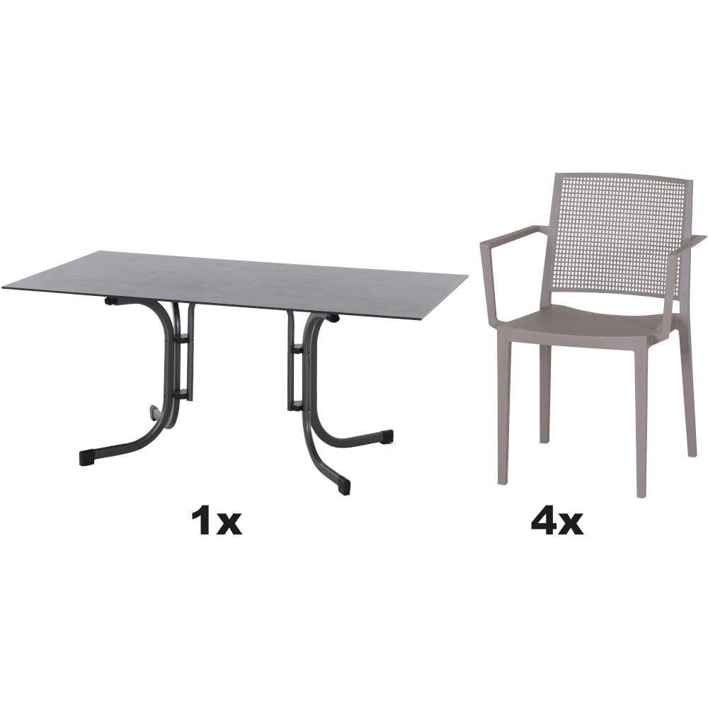 SIENA GARDEN Urban Lights Set 5teilig Square Sessel gastrotauglich taupe mit Tisch Sola 160x90