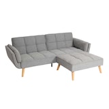 thumbnail of Schlafsofa HWC-K18 mit Ottomane, Couch Sofa Gästebett, Schlaffunktion 218x175cm ~ Stoff/Textil hellgrau