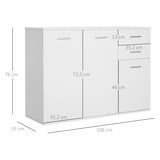 thumbnail of Aparador armario de cocina con 2 puertas buffet de salón con 2 cajones estante ajustable estilo moderno para comedor 106x35x76cm blanco brillante