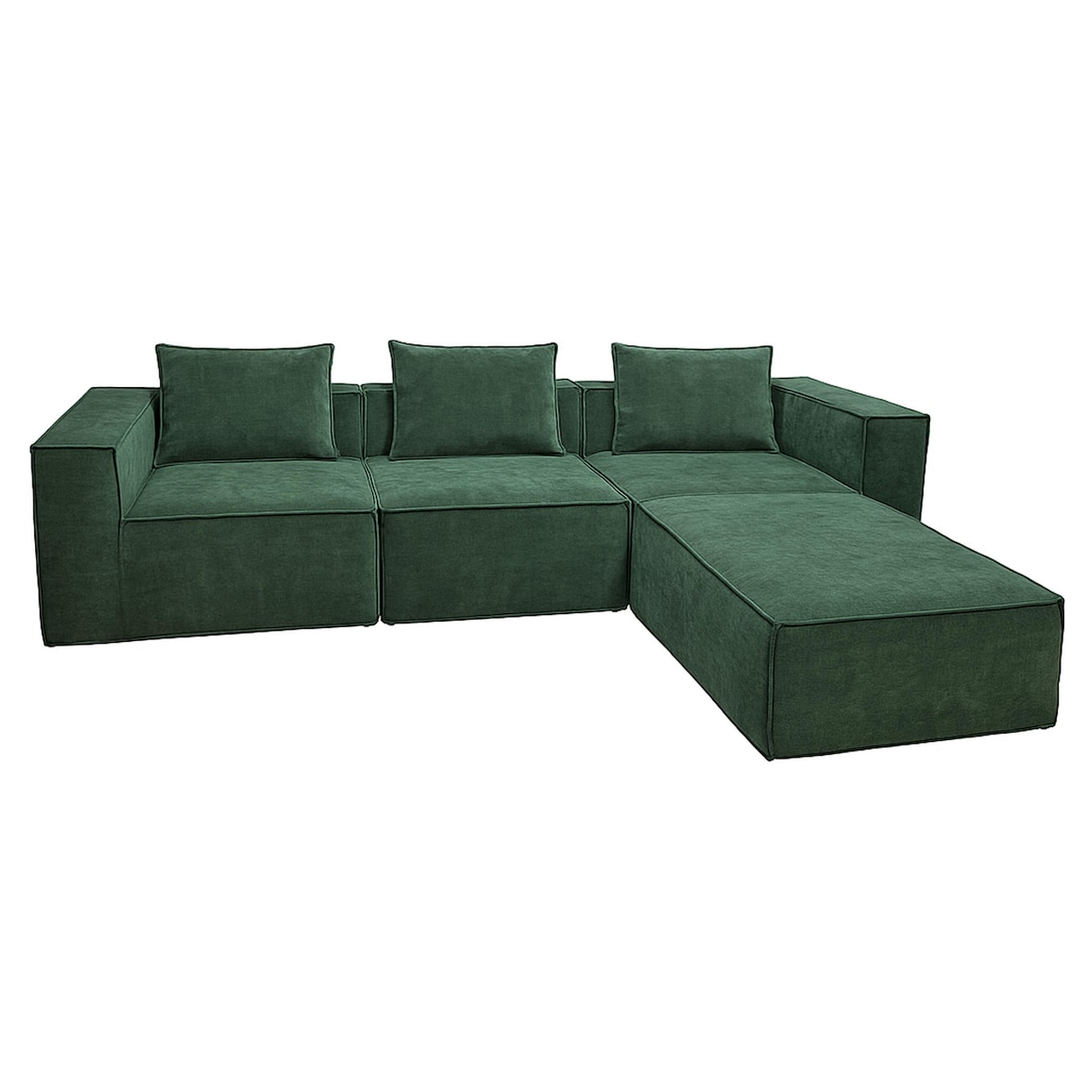 Sofá em L HWC-O54, sofá lounge com otomano, modular extensível direita/esquerda, tecido/têxtil 63x270x190cm ~ verde