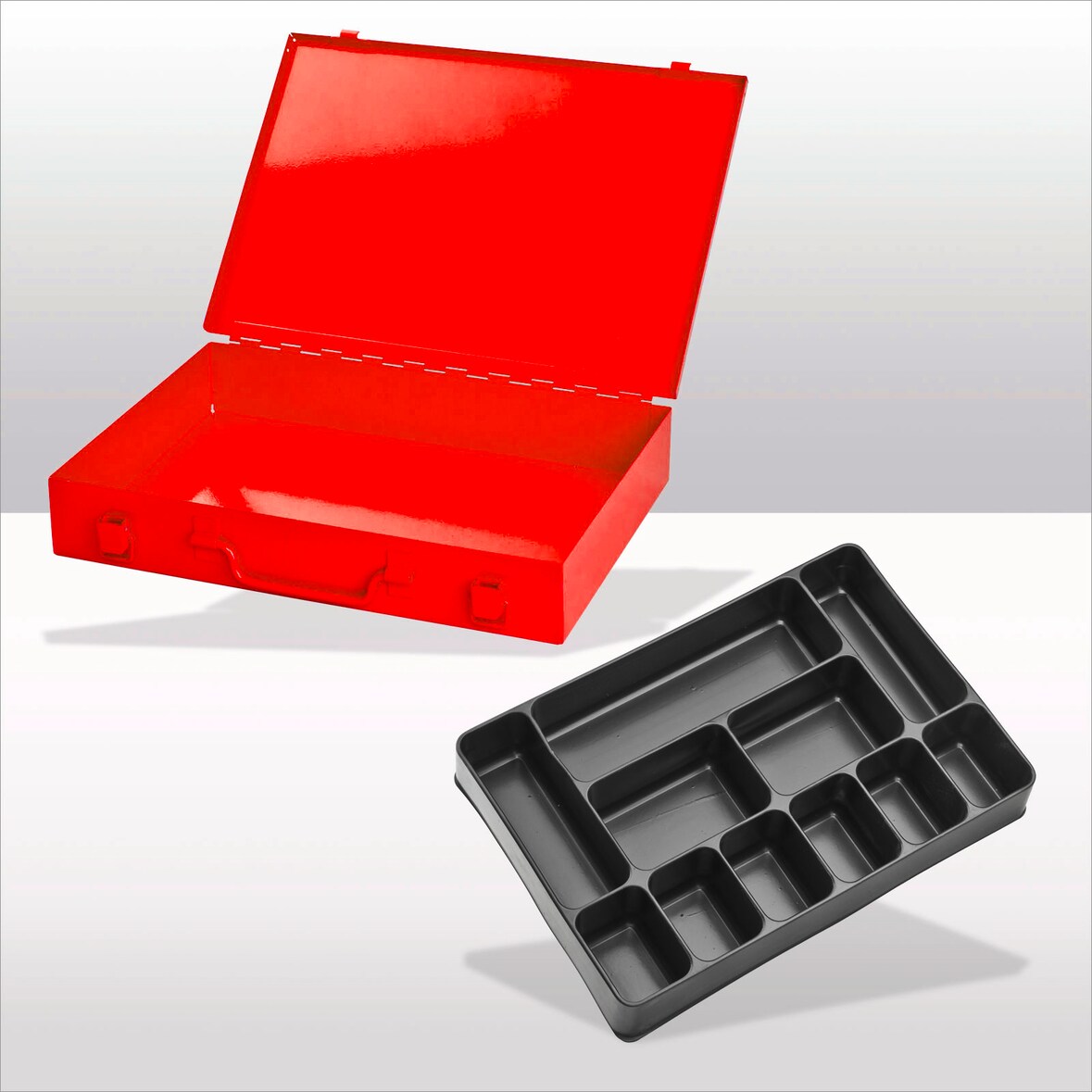 PROREGAL Stahlblechkästen mit Spannverschluss 11 Fächer | HxBxT 5x33x23cm | Verkehrsrot