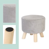 thumbnail of Relaxdays Hocker Cord, Holzbeine, gepolstert, H x D: 30 x 30 cm, rund, Sitzhocker, Fußhocker, Wohnzimmer, hellgrau/natur