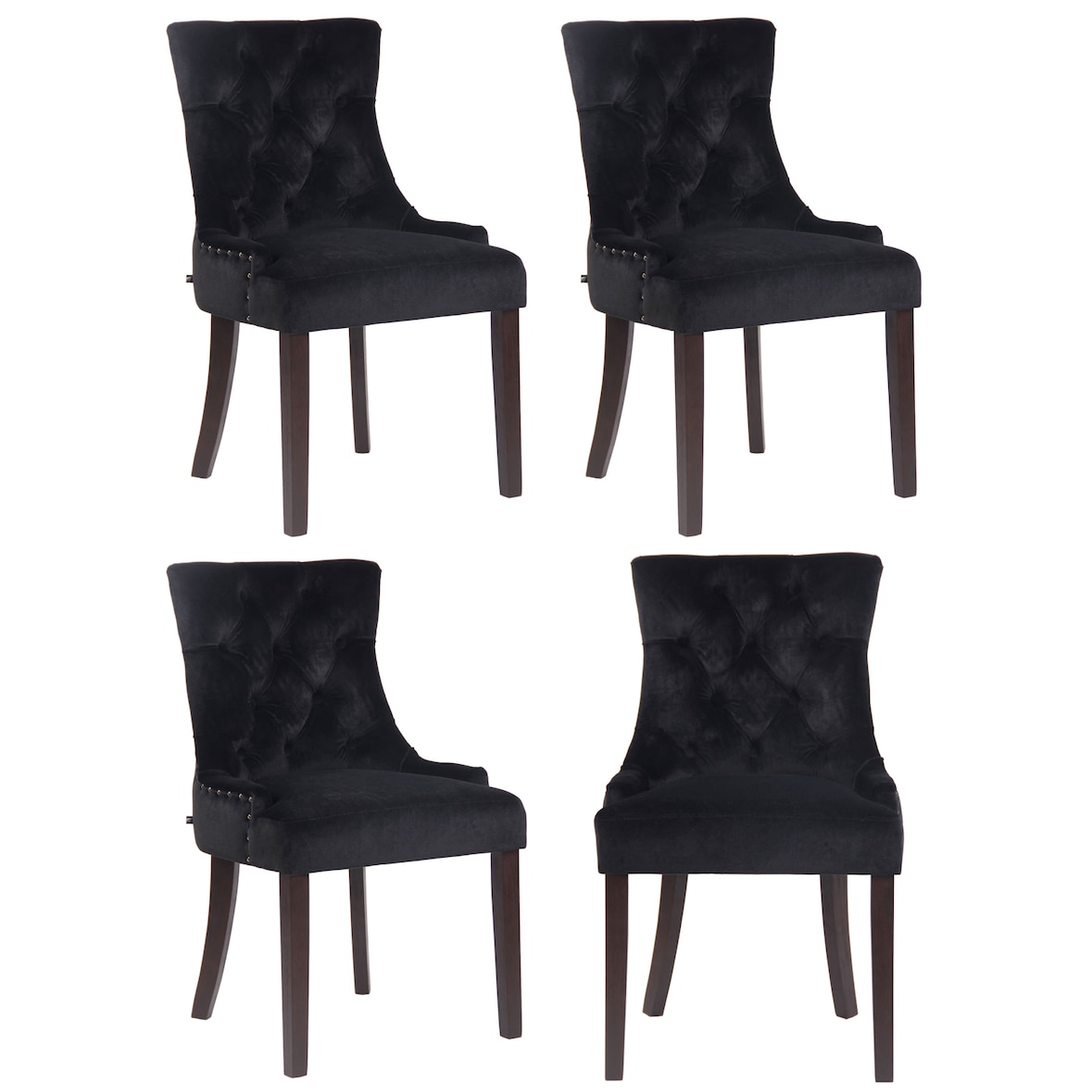 Set van 4 eetkamerstoelen Aberdeen Fluweel zwart/antiek