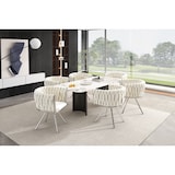 thumbnail of Merax Samt-Esszimmerstuhl, 4er set, Schlafzimmer-Drehstuhl, 360° drehbar Freizeit-Drehstuhl mit vier Stützbeinen aus Metall, beige+Silber