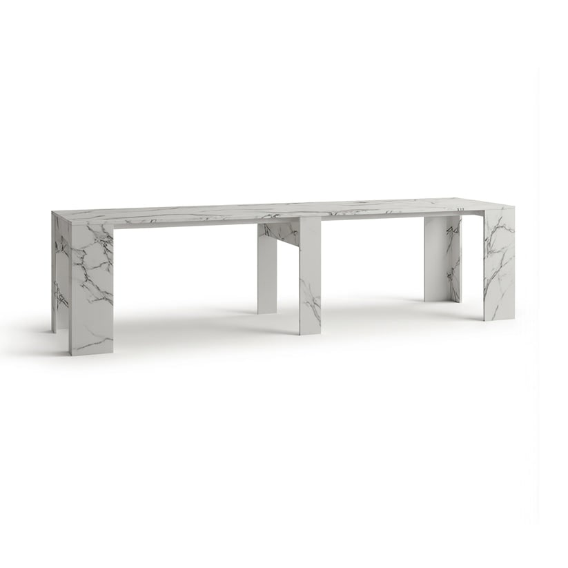 Cybert tavolo consolle allungabile ceramica 50-300x78 cm 12 posti - bianco venato