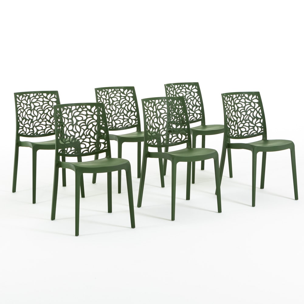 Set 6 Chaises en polypropylène avec fibre de verre empilables pour extérieur et jardin, bar et restaurant, cuisine design moderne - ANNA - Olive