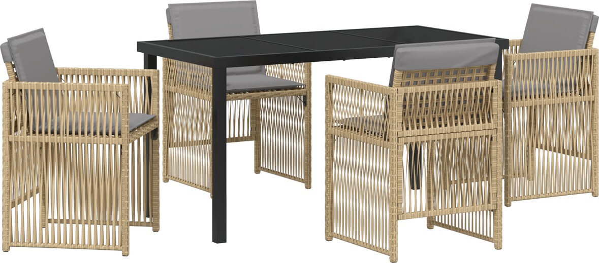 vidaXL 5-teiliges Garten-Esszimmer-Set mit Kissen in Beige aus Poly-Rattan